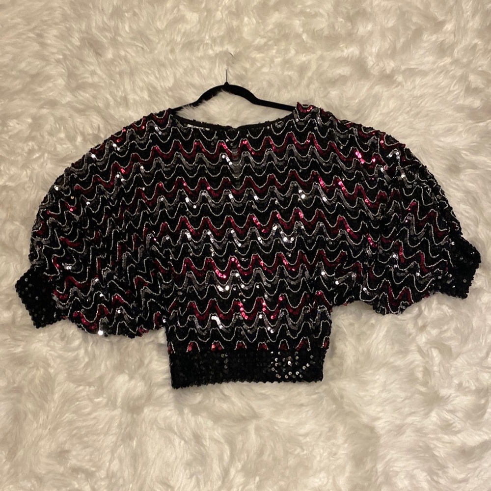 RARE! Vintage Sequin Adamo Disco Batwing Top